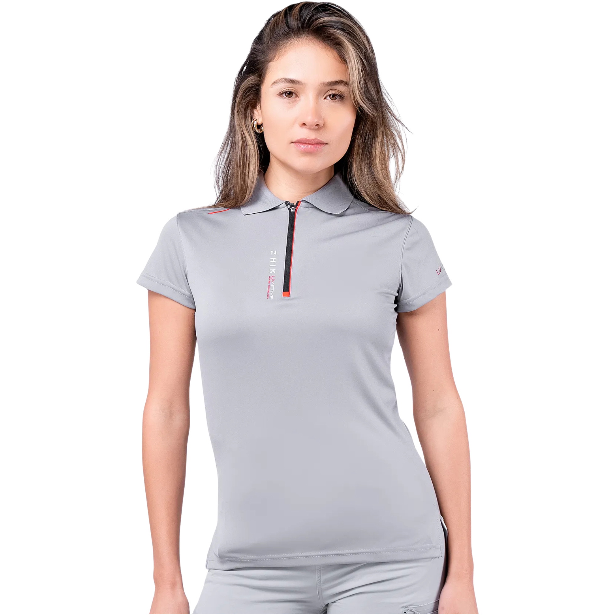 Zhik Frauen UVactive UPF50+ Kurzarm-Zip Sport-Polo ATP-0085-W-GRY - Grey